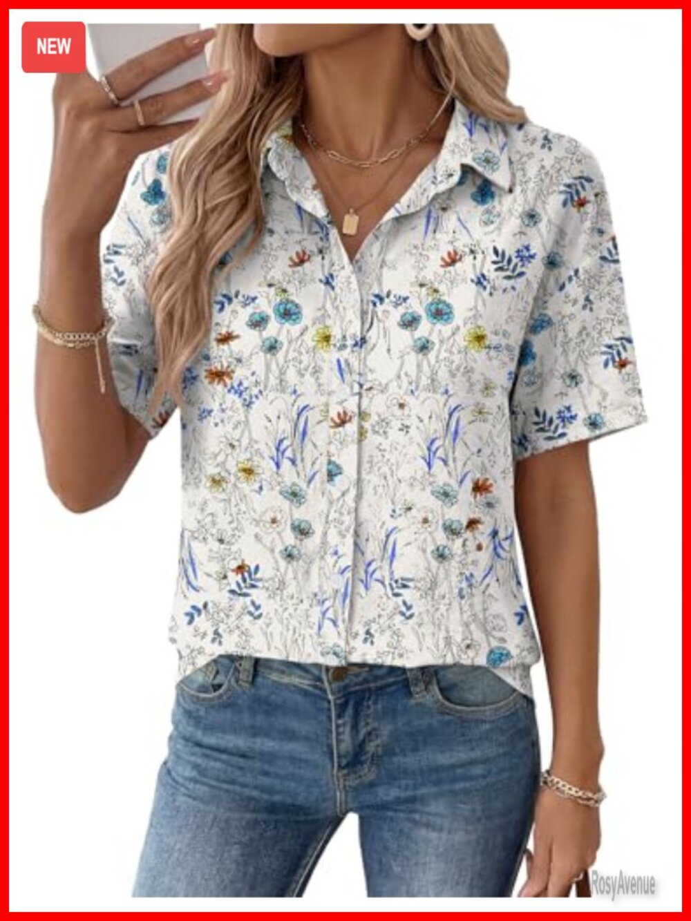 Womens Short Sleeve Button Down Shirt V Neck Collared Blouse Casual Work Tops